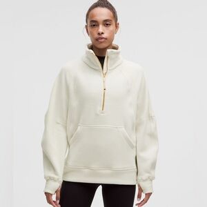 NWOT Lululemon Scuba Tumbled Fleece Funnel-Neck Half Zip Long Bone/Gold M/L